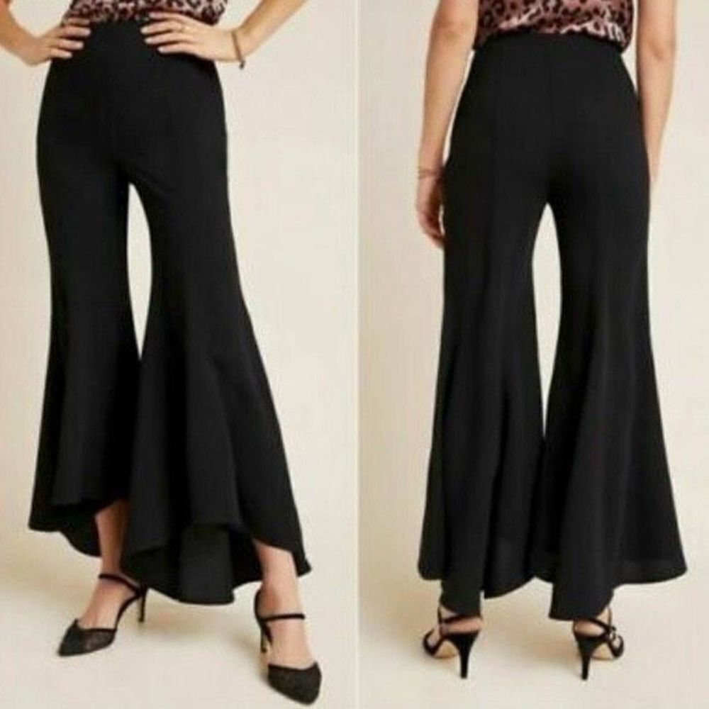 Anthropologie Zinnia Tulip Flare Pants High-Rise Side Zip Dressy Black Size 4 - Picture 2 of 16